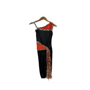 Vintage Leo’s Spandex Stretchy Black Orange Sequin Jazz Costume Medium Adult